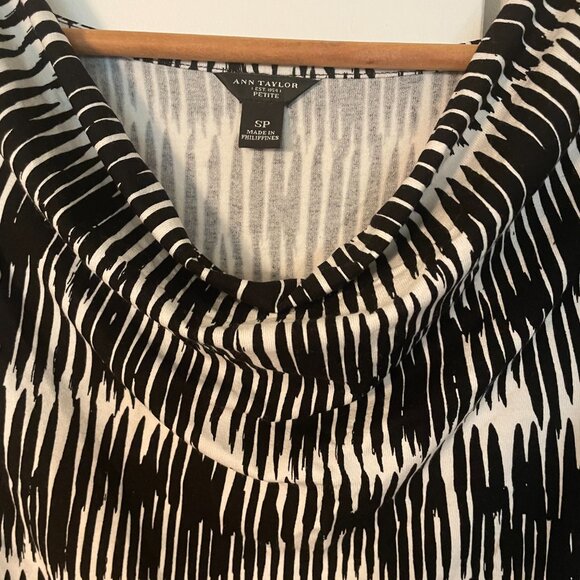 Ann Taylor Petites Ikat Black White Sleeveless Dress Womans Small - Picture 2 of 6